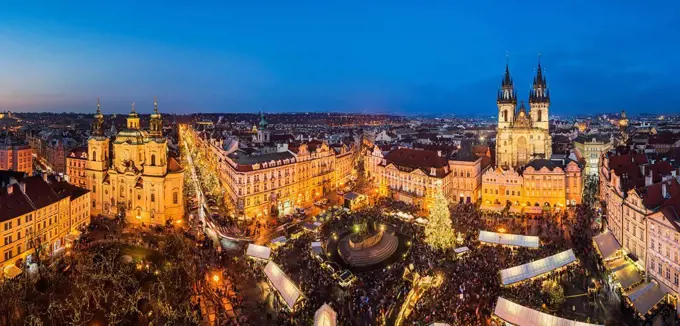 Christmas market in the old town of Prague, Czech Republic