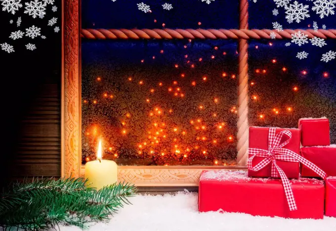 Presents, candle and snowflakes
