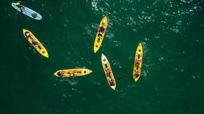 Kayak tour along the coast of Cabo San Lucas on the Baja California peninsula in northern Mexico