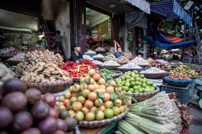 Roadside vegetable sale, nice presentation Hanoi, Vietnam