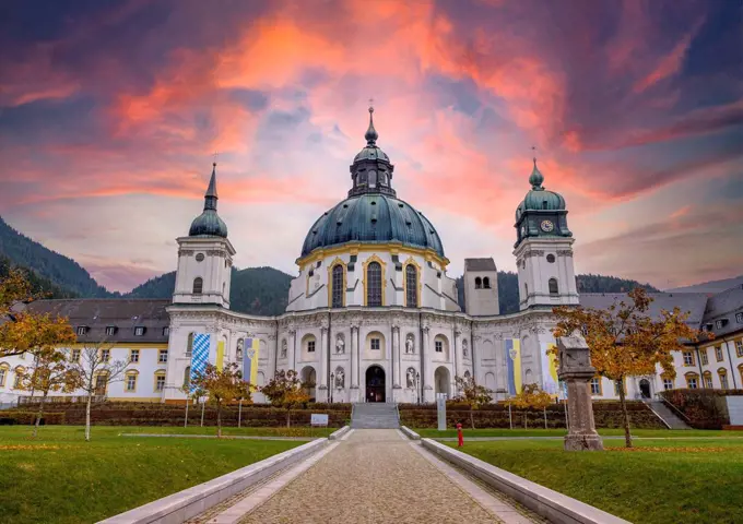Ettal Abbey, baroque Benedictine abbey, inner courtyard, Ettal, Upper Bavaria, Bavaria, Germany, Europe