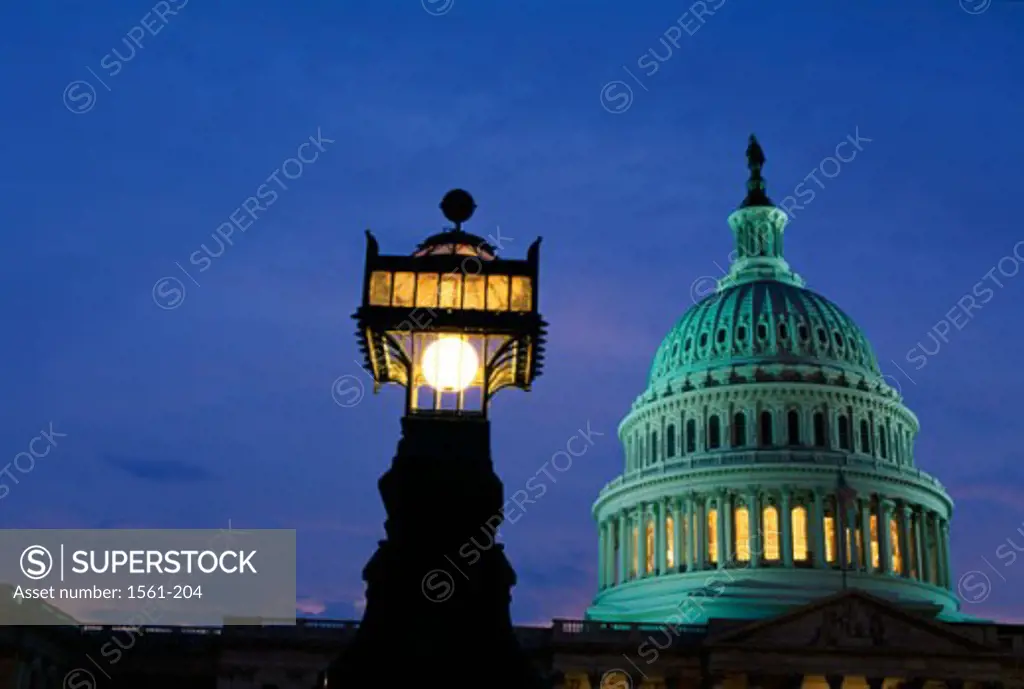 Low angle view of a government building at dusk, Capitol Building, Washington DC, USA