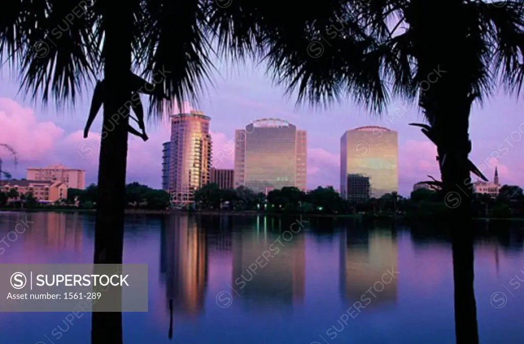 Buildings on the waterfront, Lake Eola, Orlando, Florida, USA