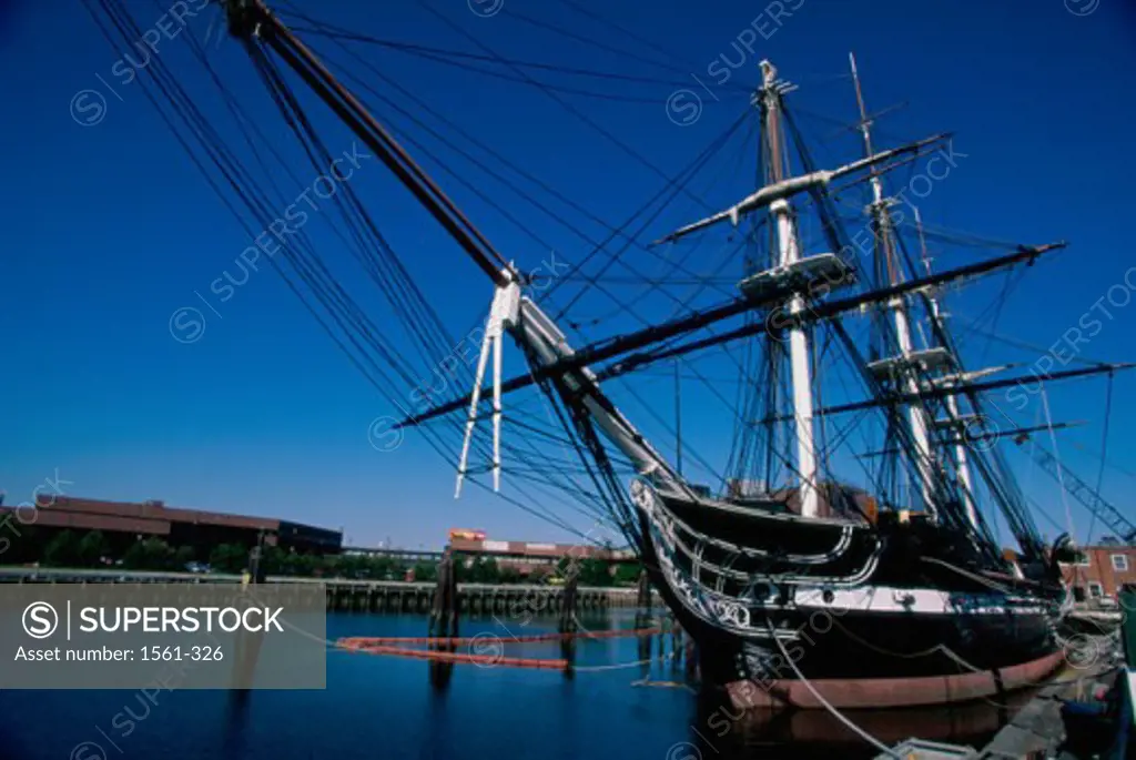 Sailing ship moored in a harbor, USS Constitution, Boston, Massachusetts, USA