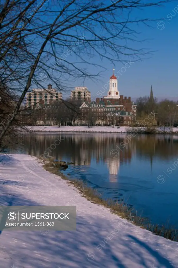 Reflection of buildings in water, Dunster House, Harvard University, Cambridge, Massachusetts, USA