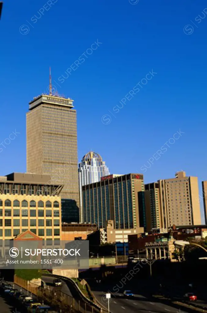 Low angle view of skyscrapers, Boston, Massachusetts, USA