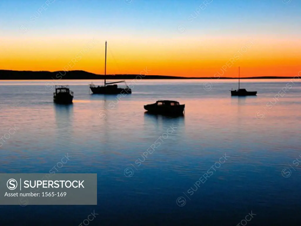 Silhouette of boats in a bay, Boston Bay, Eyre Peninsula, Australia