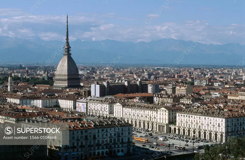 Mole Antonelliana (167,5 m), a symbol of the city of Torino. Piedmont, Italy