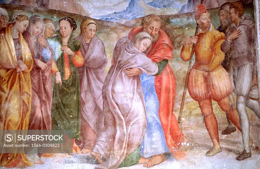 ´Saint Joachim meets Saint Anne´ (1565), fresco by Dono Doni in the church of Sant´Andrea. Spello. Umbria, Italy