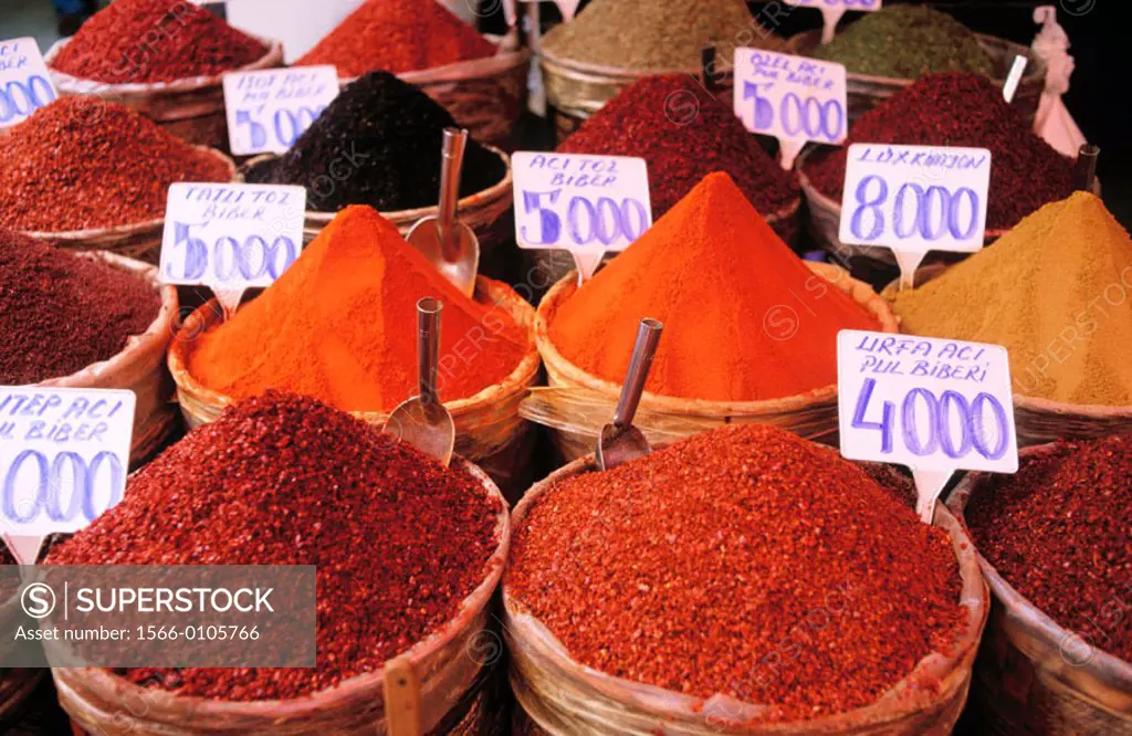 Spices in the Misir Carsisi (Egyptian bazaar). Istanbul. Turkey.