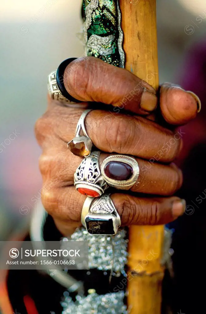 Sufi man´s hand with jewelry. Pakistan
