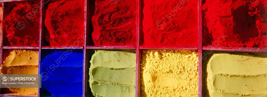 Coloured powders for offerings. Kathmandu Valley, Nepal