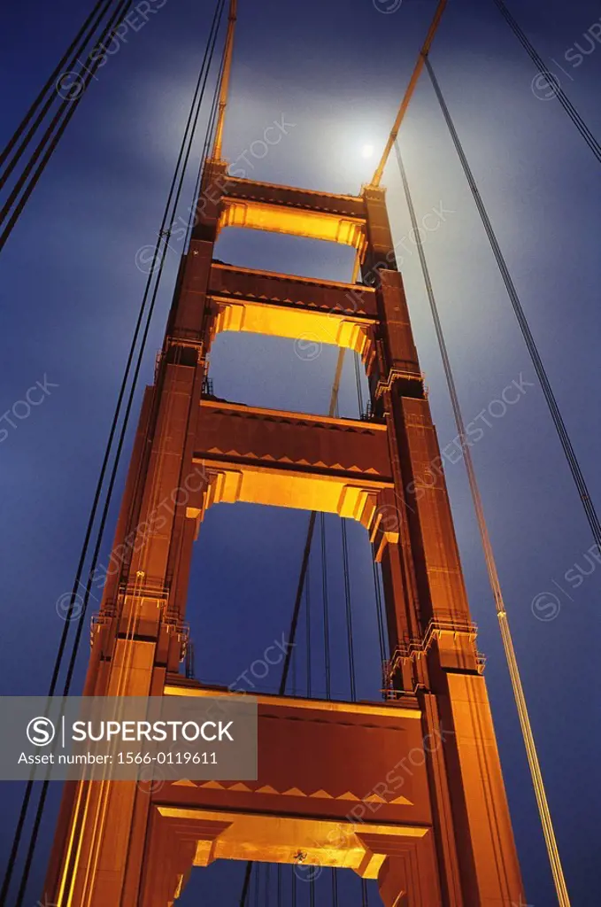 Golden Gate bridge and moon. San Francisco. California. USA