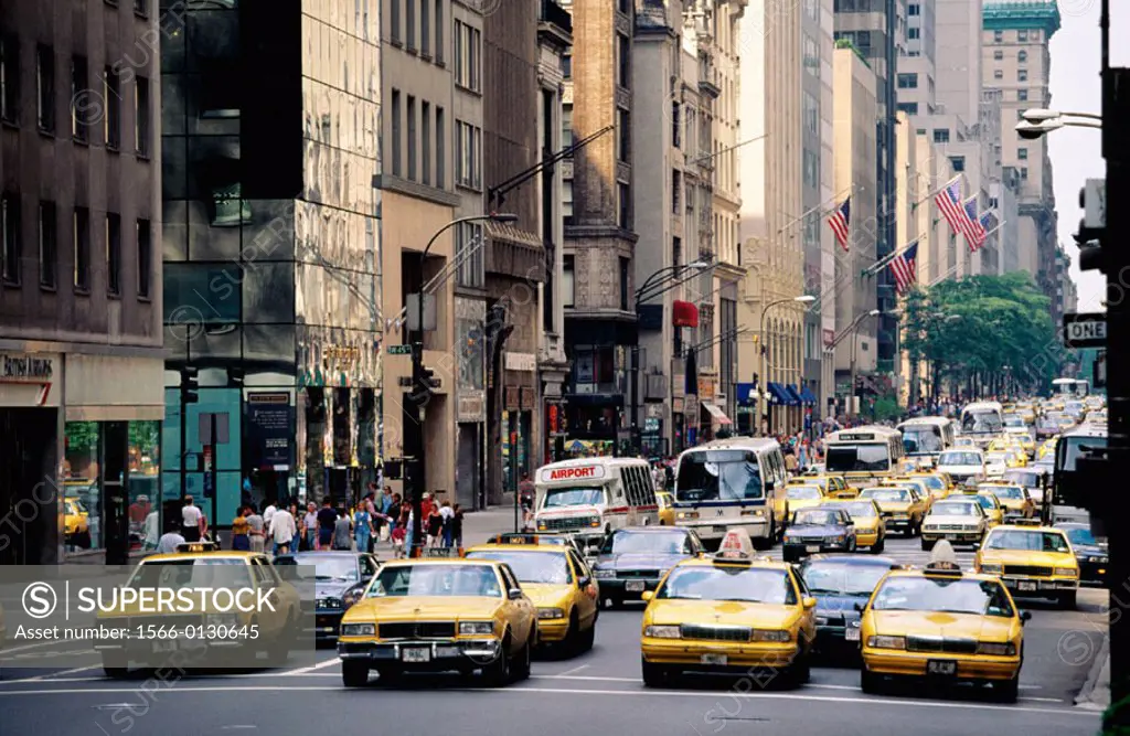 Taxis at Fifth Avenue. Manhattan. New York City. USA