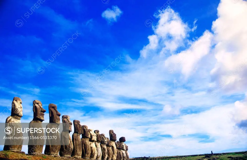 Moais at Ahu Tongariki. Easter Island. Chile