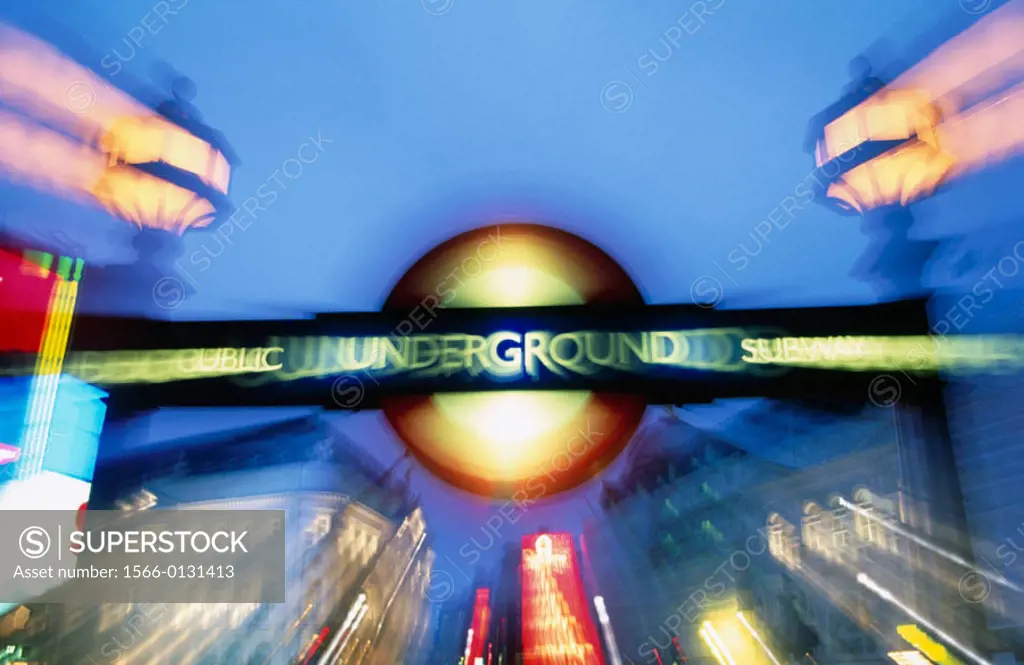 Underground sign at Piccadilly Circus. London. England