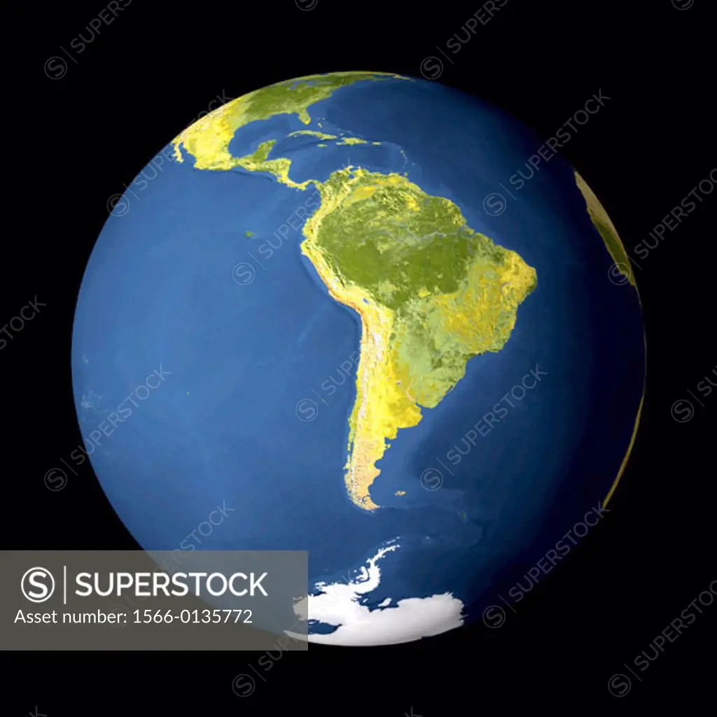 AVHRR satellite image globe of South America and the world