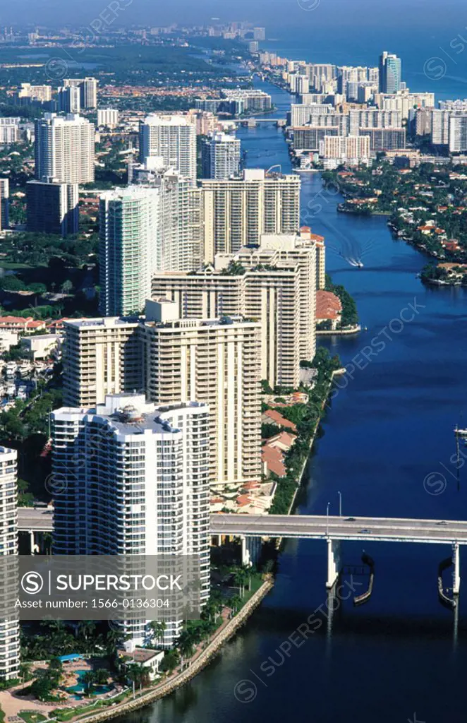 Condos on Intracoastal waterway, Miami, florida, USA