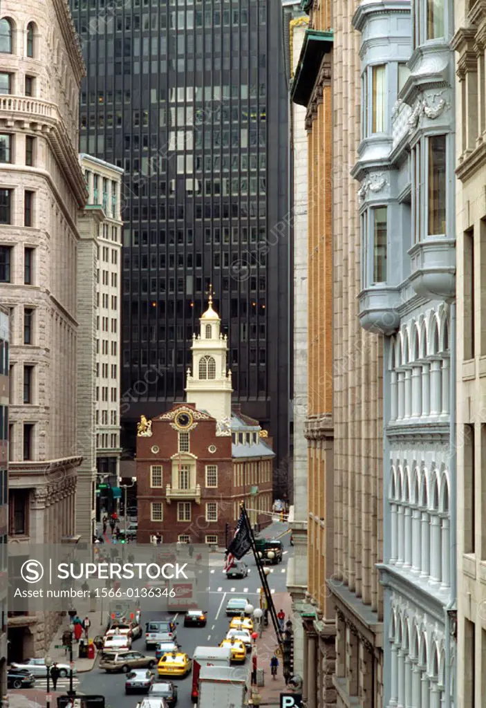 Old State House (1711-47) surrounded by new office towers. Boston. Massachusetts. USA