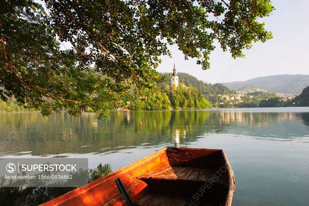 Lake Bled and Otok Island in morning. Slovenia
