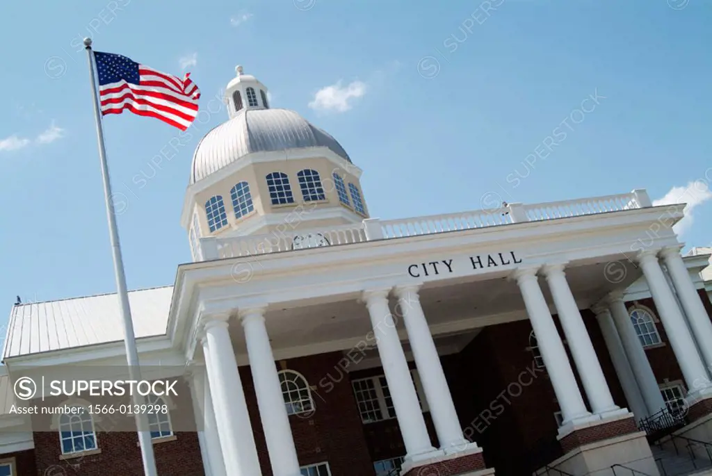 City hall with American flag