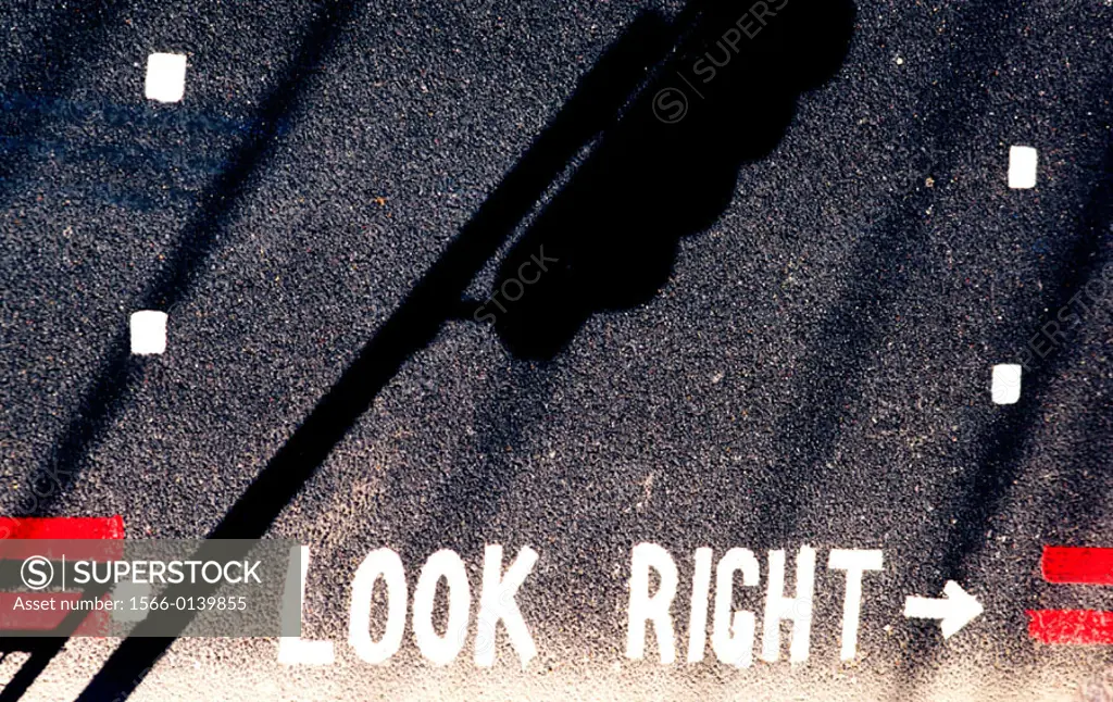 Look Right sign on pavement for foreigners. London. England