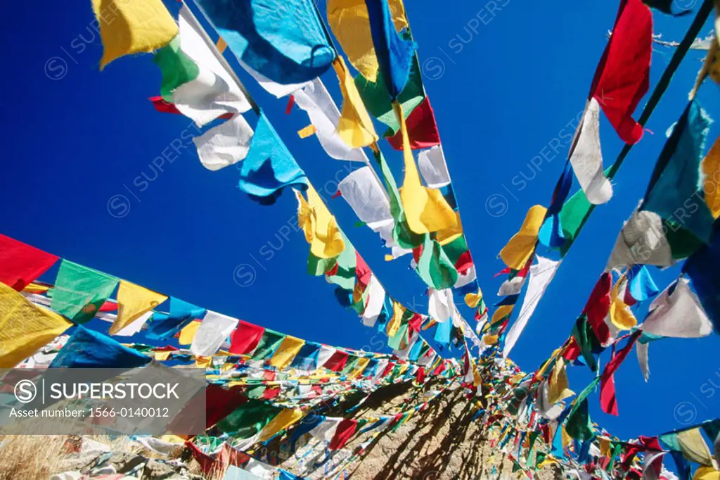 Prayer flags at Buddhist site. Lhasa. Tibet