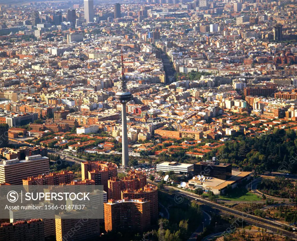 El Pirulí and view of Madrid. Spain