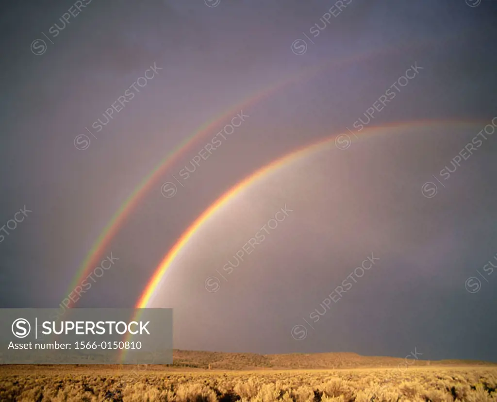 Double rainbow over Eastern Oregon. Oregon. USA