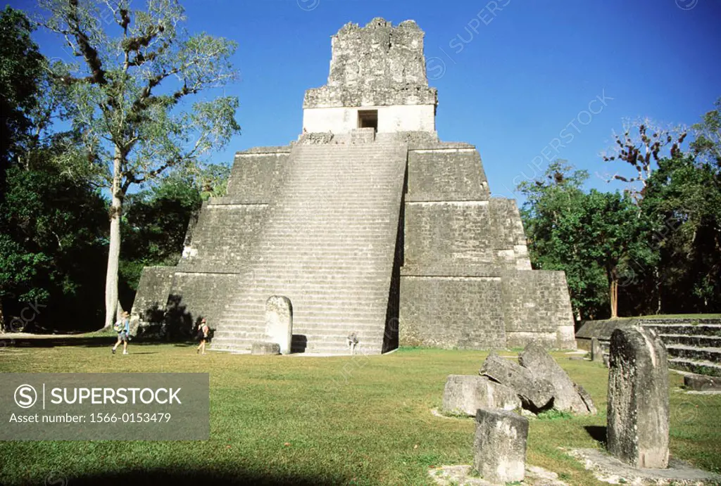 Temple of the Masks (Temple II). Mayan ruins of Tikal. Guatemala