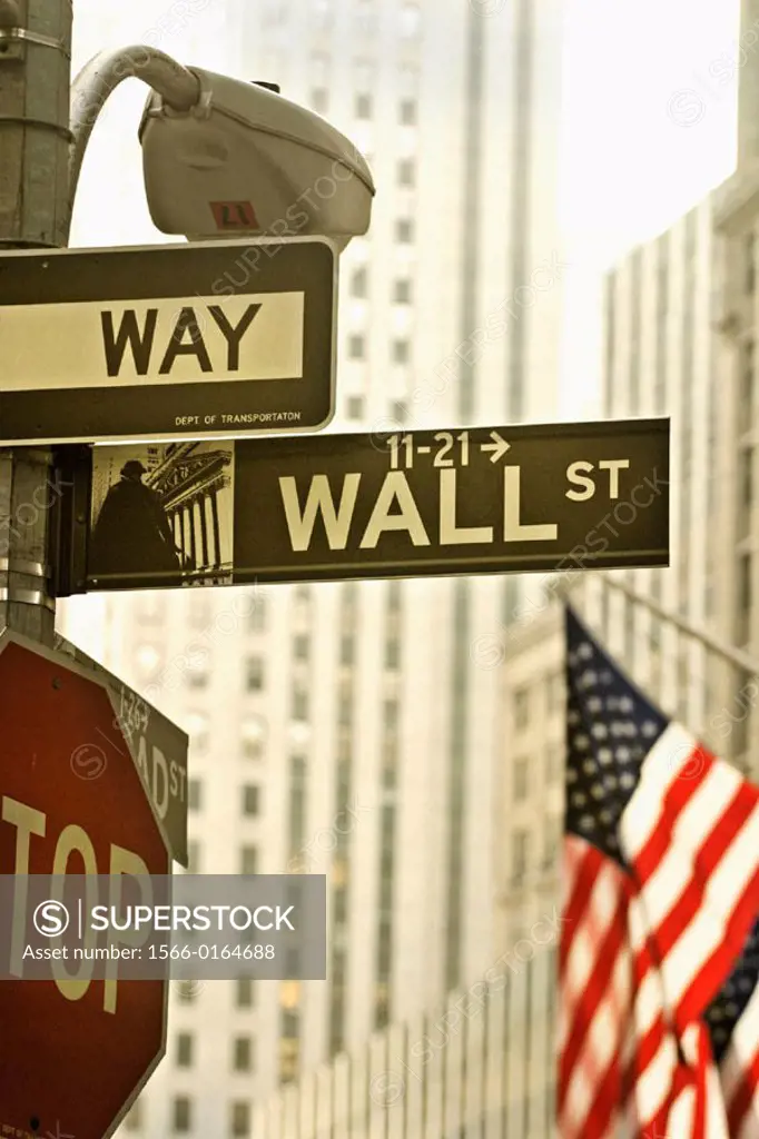 Wall Street sign. New York City, USA