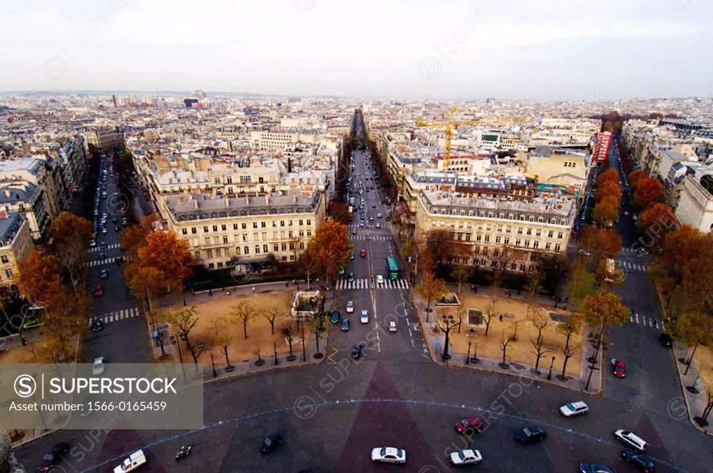 Aerial view of Place de l´Etoile from the Arc de Triomphe. Paris. France