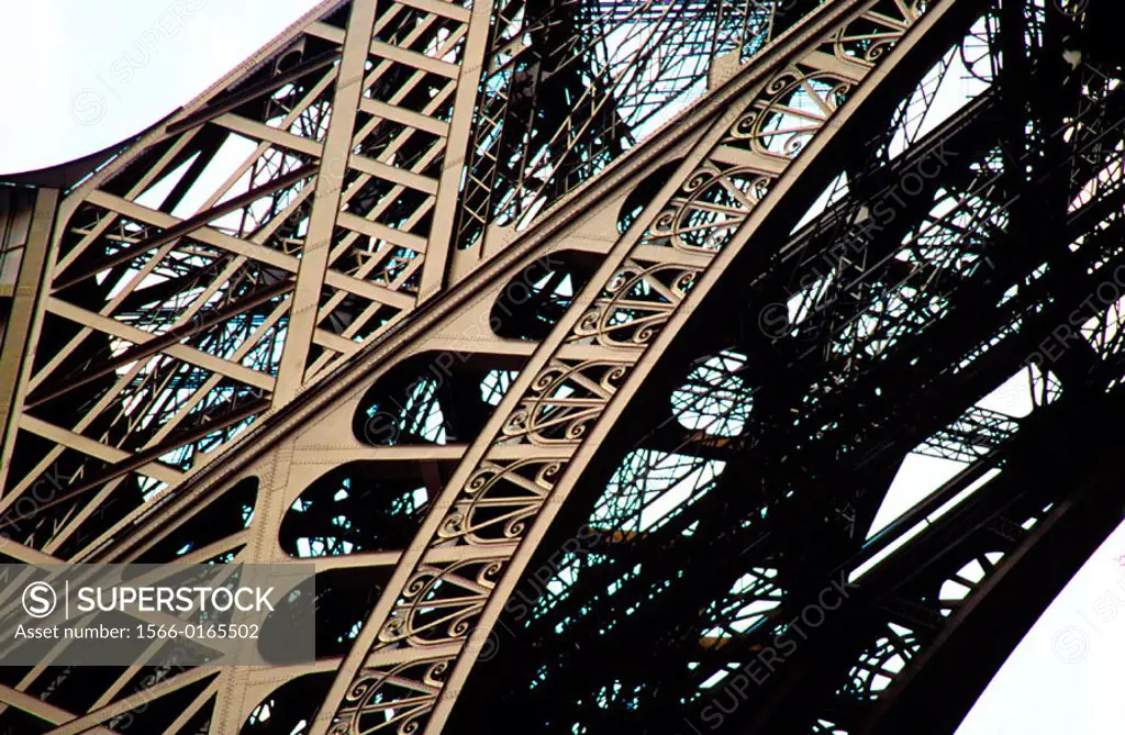 Close-up of metal frame of the Eiffel Tower. Paris. France