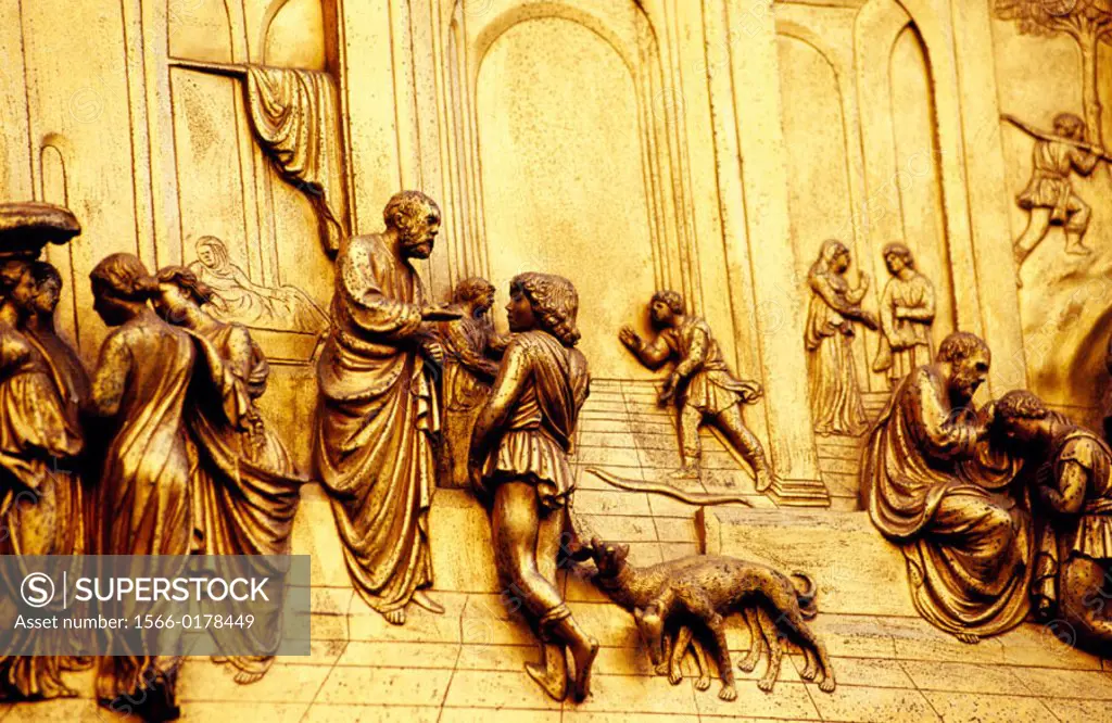 ´Essau and Jacob´, detail of the ´Door of Paradise´ at the Baptistery. Florence. Italy