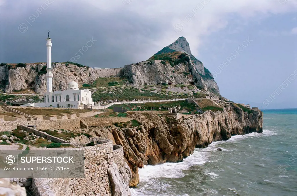 Gibraltar´s mosque and Rock of Gibraltar at background. Gibraltar. UK