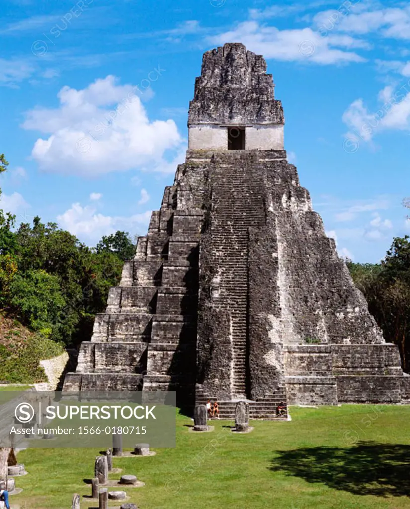 Temple of the Giant Jaguar (Temple I). Mayan ruins of Tikal. Guatemala