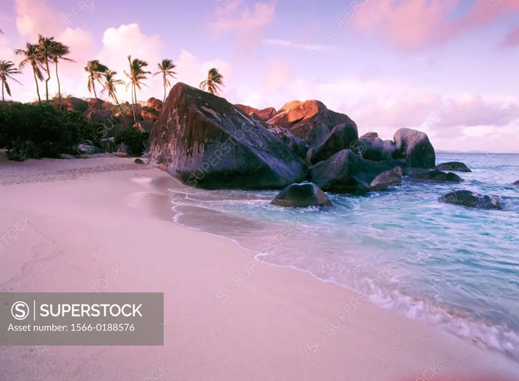 Coastline at sunset. Virgin Gorda Island. British Virgin Islands. West Indies. Caribbean