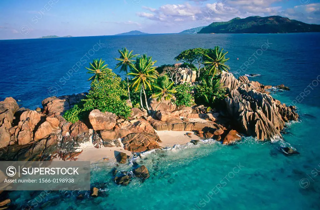 Aerial view of Saint-Pierre islet. Praslin island. Seychelles Islands.