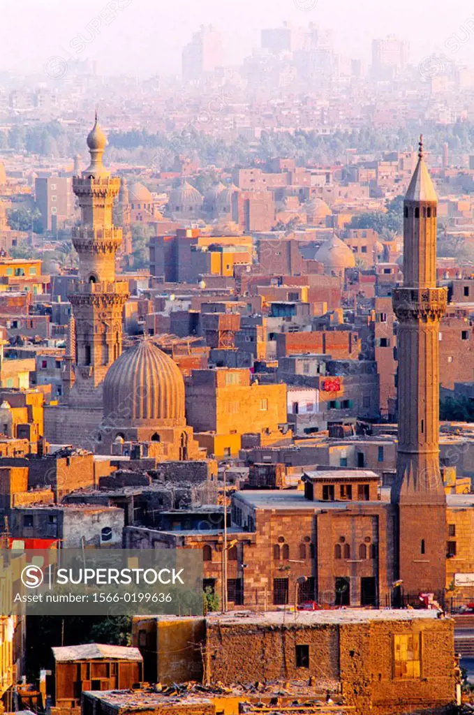 Overview on old Cairo from the citadel at dusk. .Cairo. Egypt