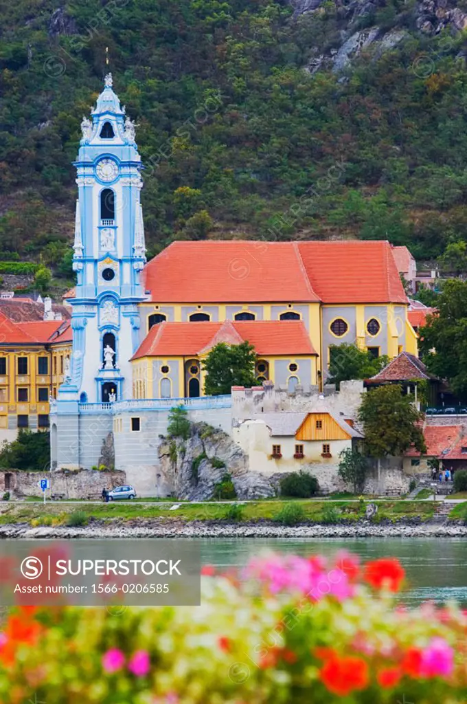 Austria. Wachau valley. River Danube. Durnstein parish church
