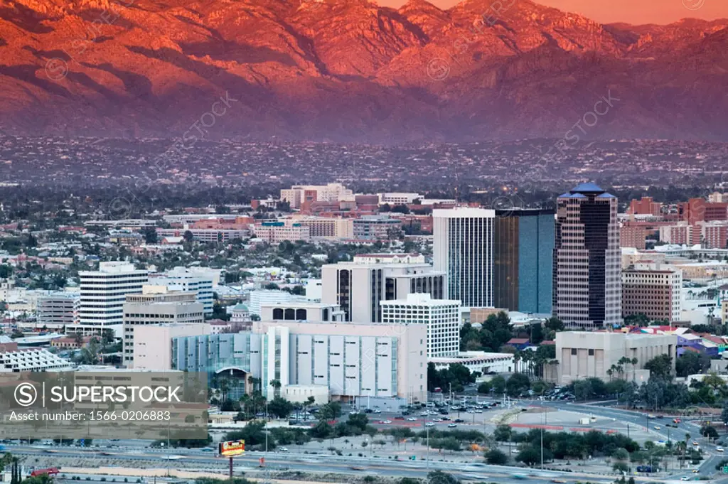 City view from Sentinel Peak at dusk. Tucson. Arizona, USA