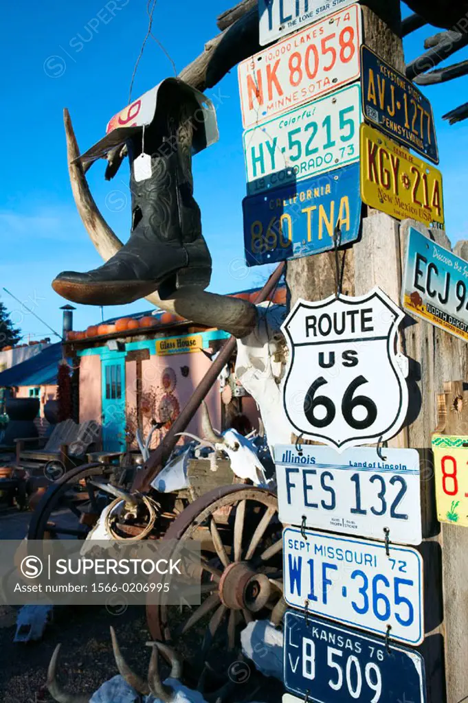 Route 66 memorabilia for sale in downtown Santa Fe. New Mexico, USA