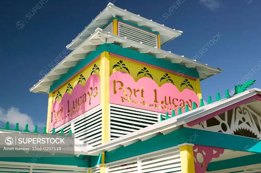 Bahamas, Grand Bahama Island, Lucaya: Port Lucaya Marketplace Sign