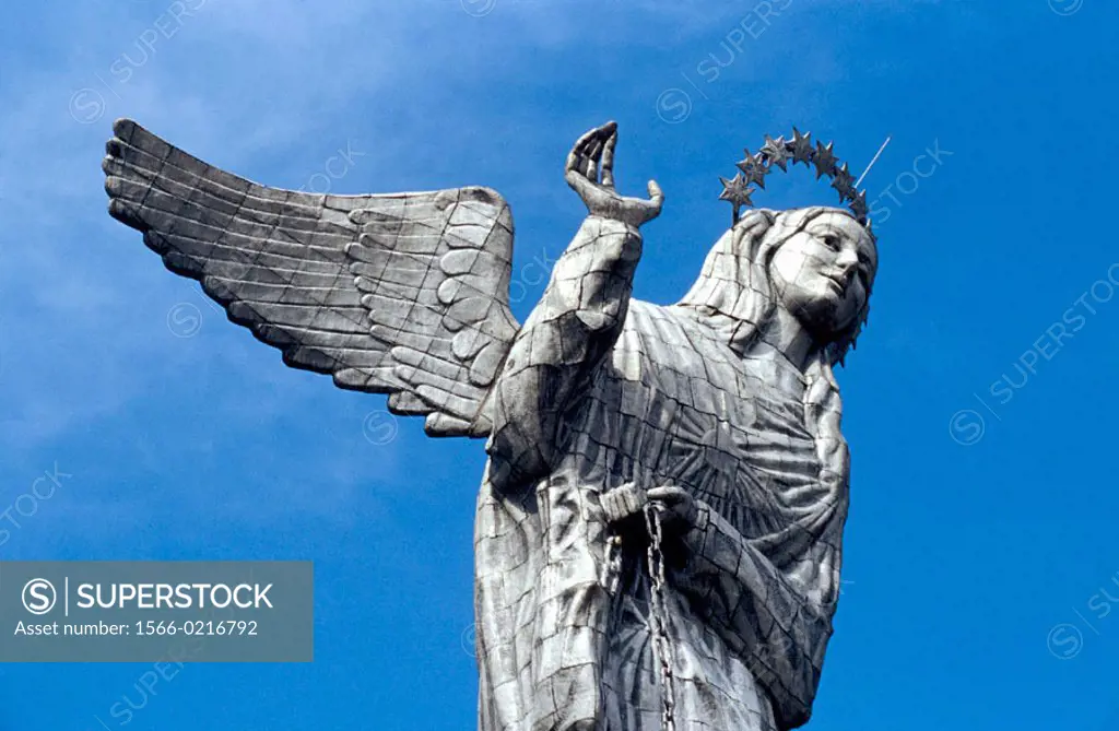 Virgen de Quito statue (Virgin of Quito) at Cerro Panecillo, Quito, Ecuador.