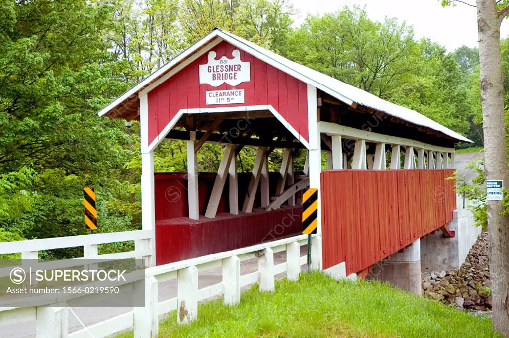The wooden covered bridge Glessner in the county of Sommerset and township of Stoney Creek at Shanksville. Pennsylvania. USA