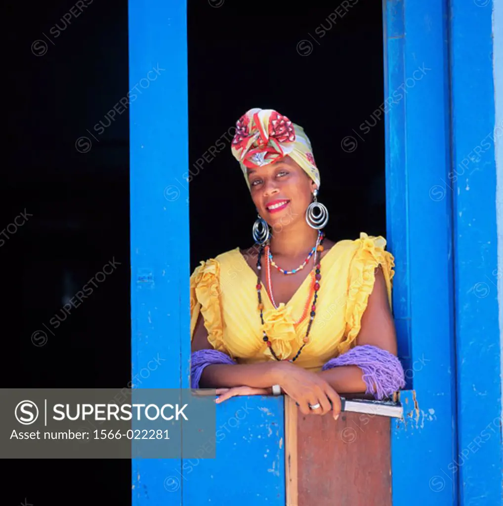 Cuban woman with typical dress. Old Havana. Cuba