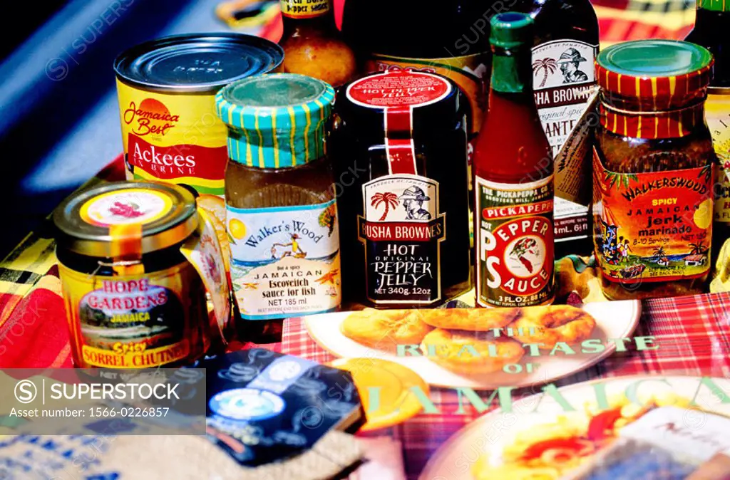 Local spicy sauces and gravies. Jamaica. West Indies (Caribbean)
