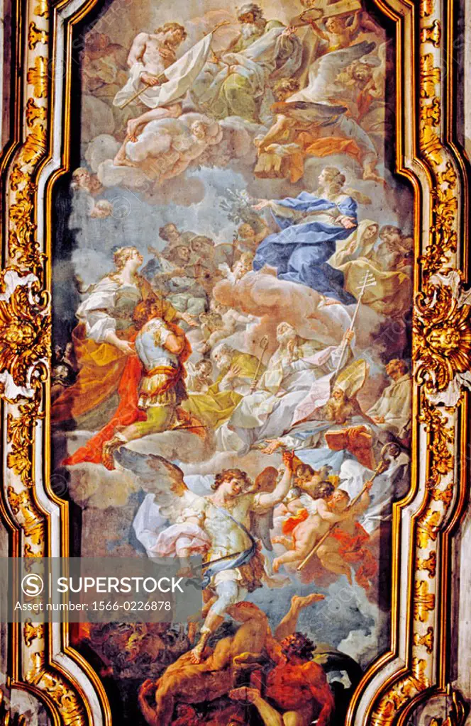 Apparizione della Croce’ by Corrado Giaquinto (c.1744), painted ceiling in the Santa Croce in Gerusalemme church. Rome, Italy