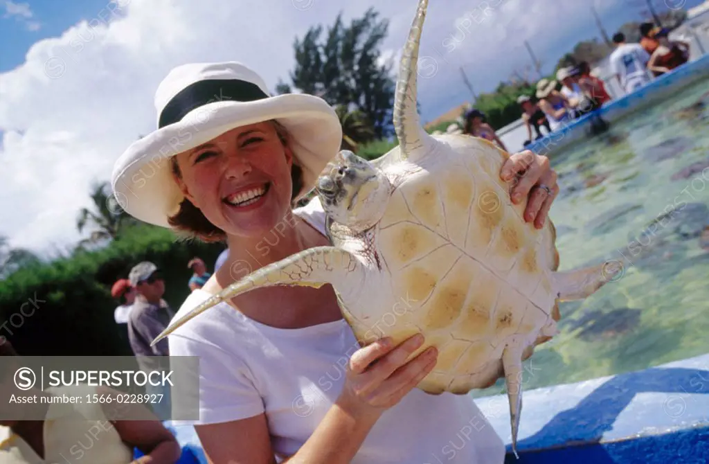 Woman at turtle farm on Grand Cayman