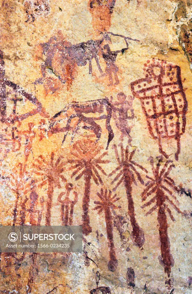 Prehistoric cave paintings at Adrar Akakus region. Sahara desert. Libya. Africa.